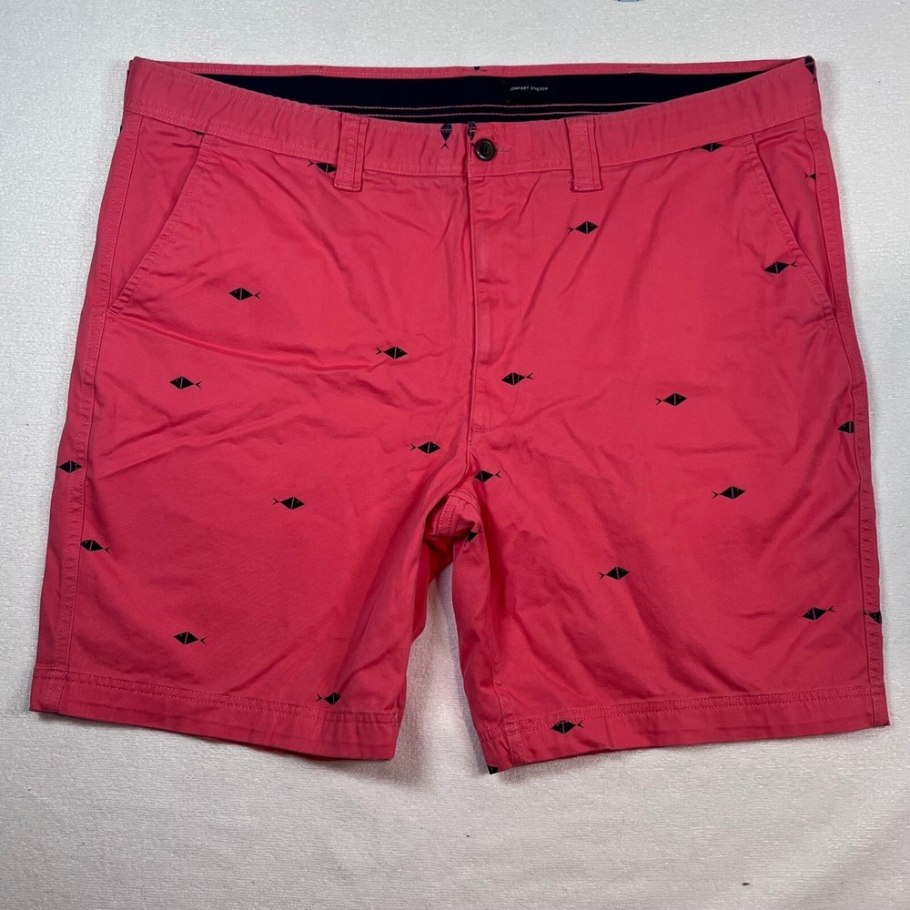 Fish Print Shorts‎ Pink Flat Front Comfort Stretch Casual Size 44 St. John's Bay